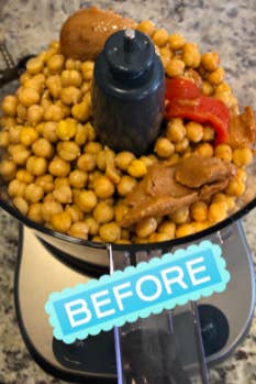 Reviewer before image with chickpeas, spread, and pepper inside 