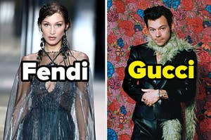 Hailey Baldwin wearing Fendi and Harry Styles wearing Gucci