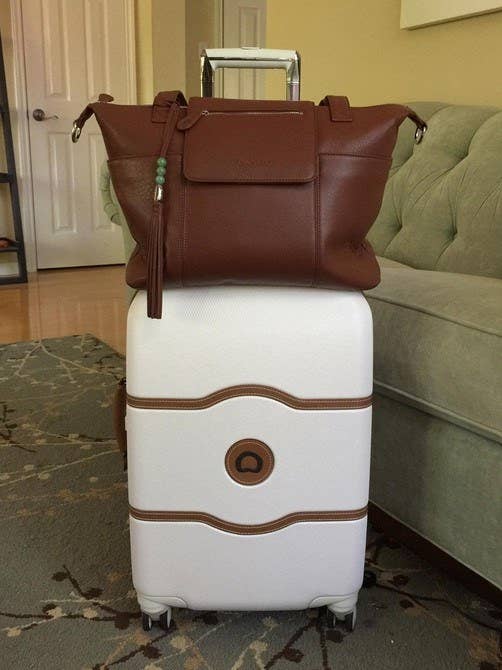 Reviewer&#x27;s photo of the suitcase in the color Champagne White