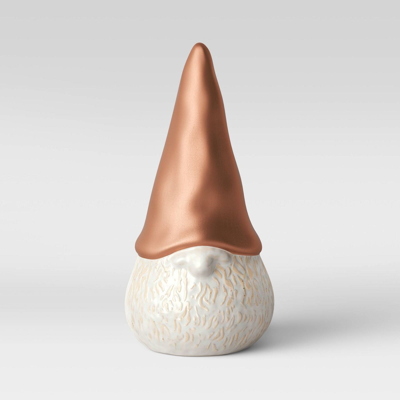 white gnome with copper hat