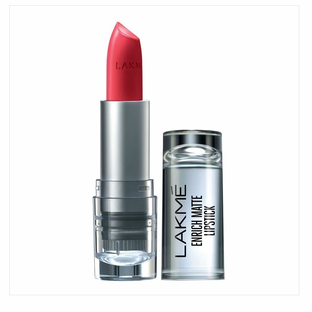 Lakme Erich Matte Lipstick in a bright red shade.