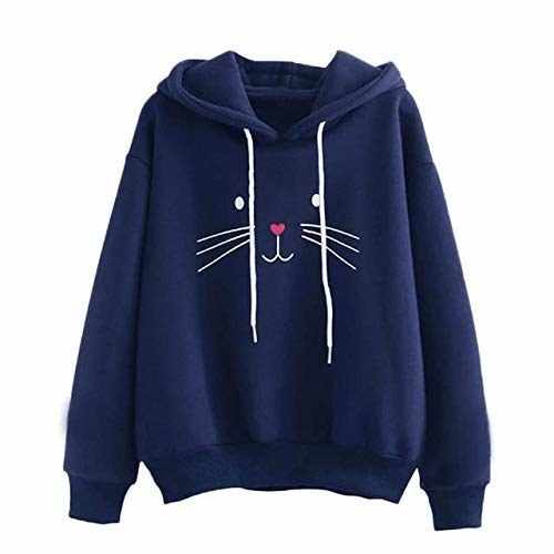 Dark blue hoodie with cat face doodle 