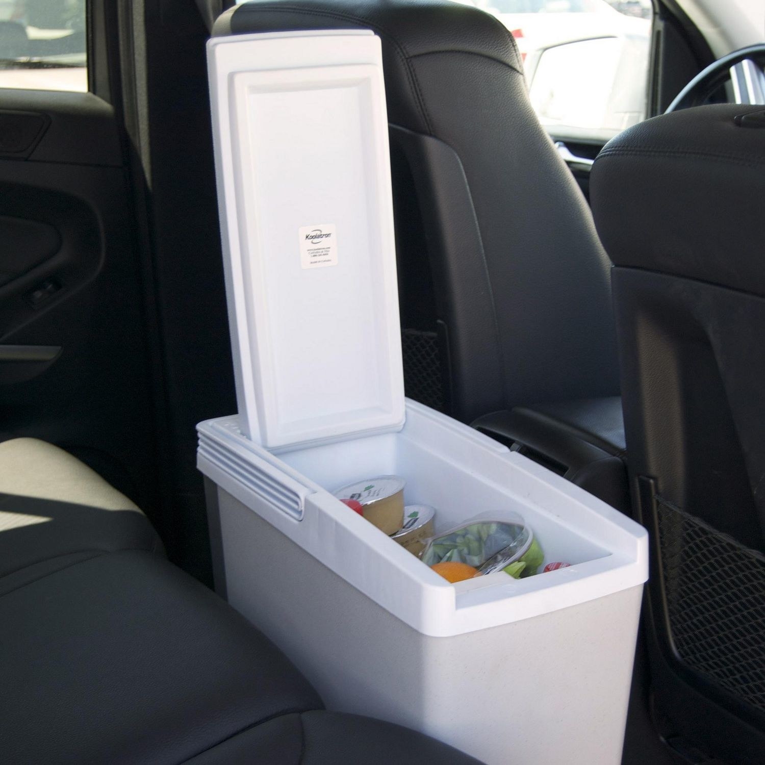 The filled cooler in a car