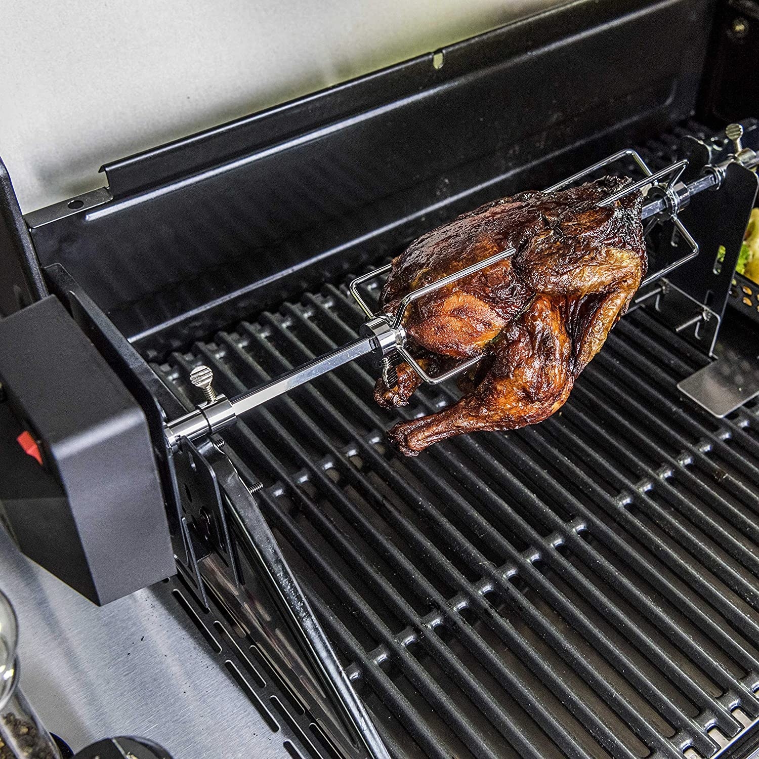 a chicken on the rotisserie