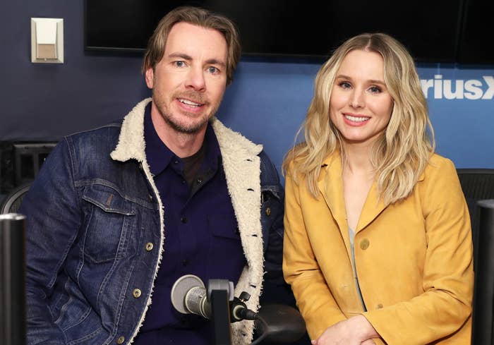 Dax and Kristen smile at a radio station appearance