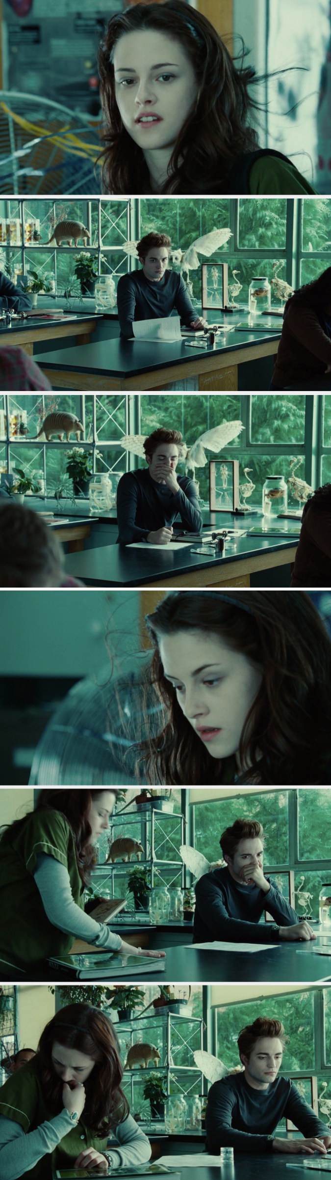 Bella stands in front of a fan and Edward smells her and essentially gags