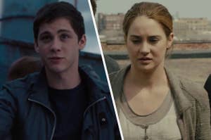 Logan Lerman as Percy Jackson in the movie "Percy Jackson: Sea of Monsters" and Shailene Woodley as Tris Prior in the movie "Divergent."