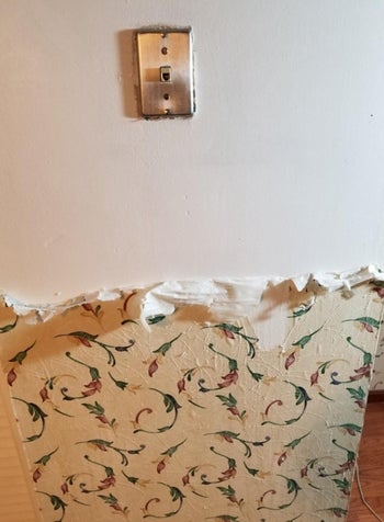 Wallpaper easily peeling off a wall after the spray has been applied