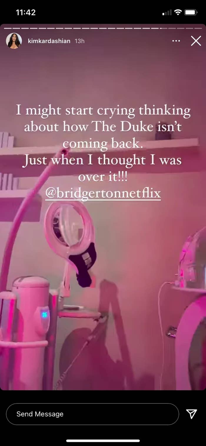 instagram story by kim kardashian listening to the bridgerton soundtrack during a facial