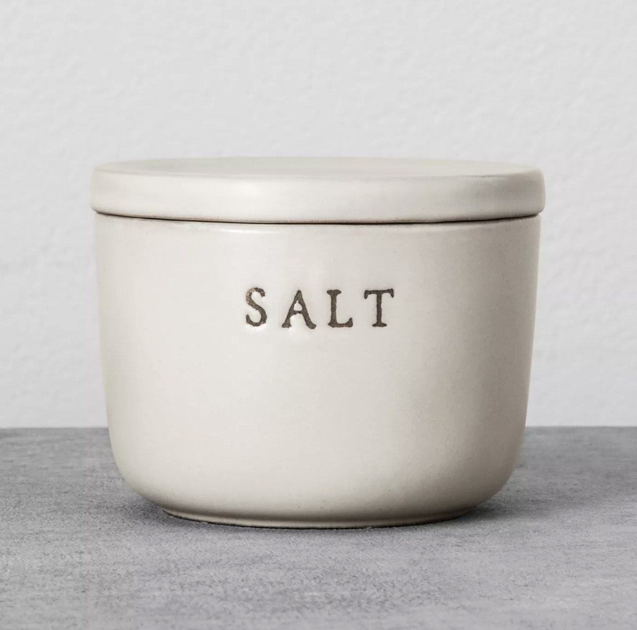 Salt container on counter