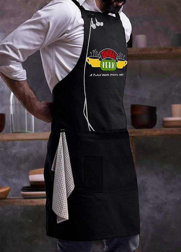A black apron with the Central Perk logo.