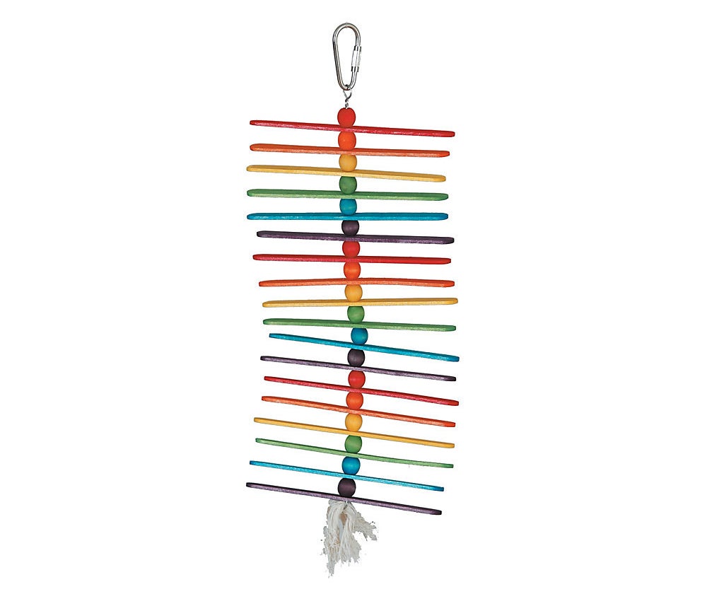 rainbow ladder made from round beads and popsicle sticks on a rope 