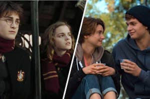 Daniel Radcliffe as Harry Potter and Emma Watson as Hermione Granger in the movie