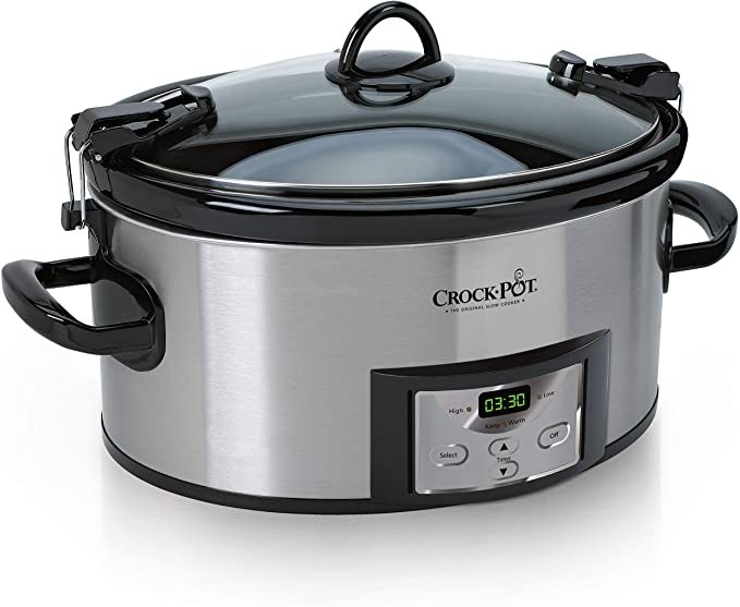 The outside of the crockpot and the buttons that control the crockpot