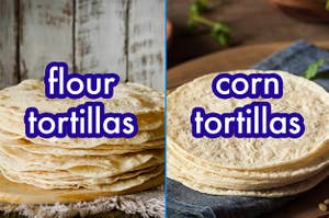 Side-by-side of corn and flour tortillas