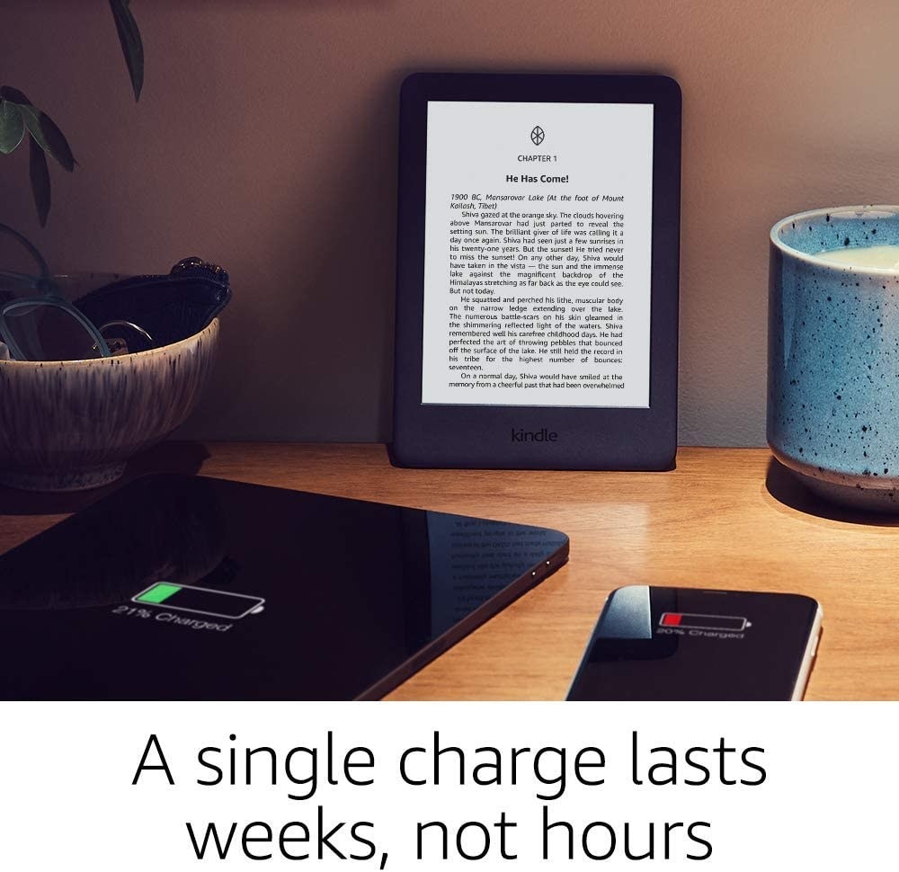 An Amazon Kindle on a table 