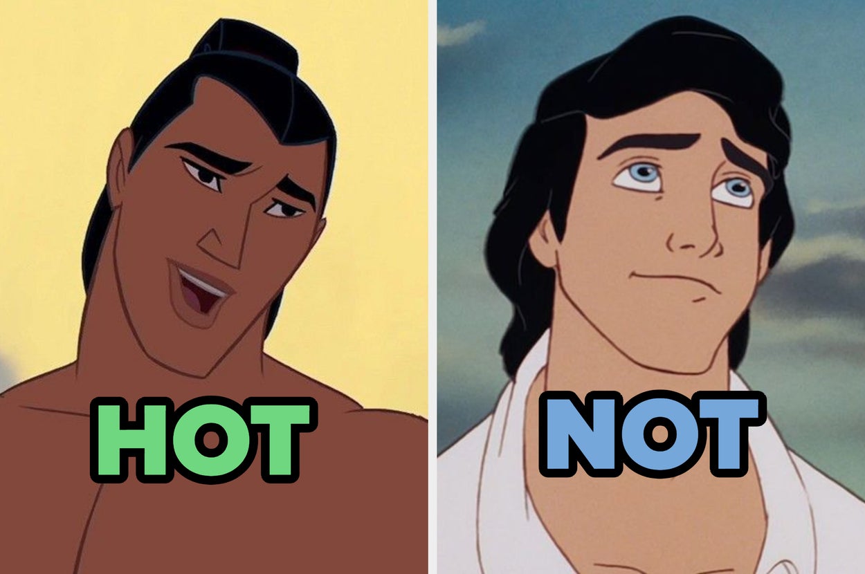 li shang with hot written over him and prince eric with not written over him