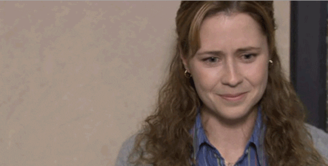 Pam Beesly from The Office about to break down crying