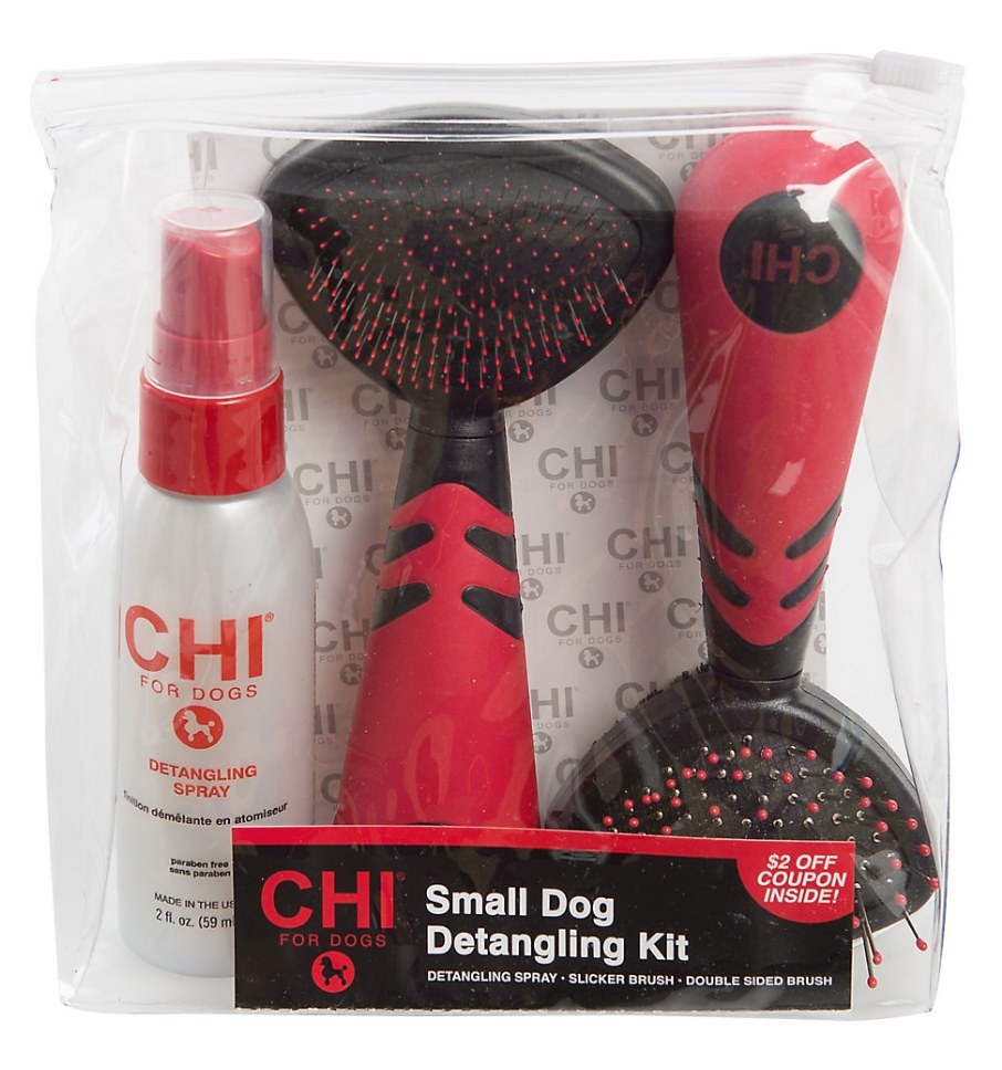 Chi For Dogs detangling kit with spray and two brushes