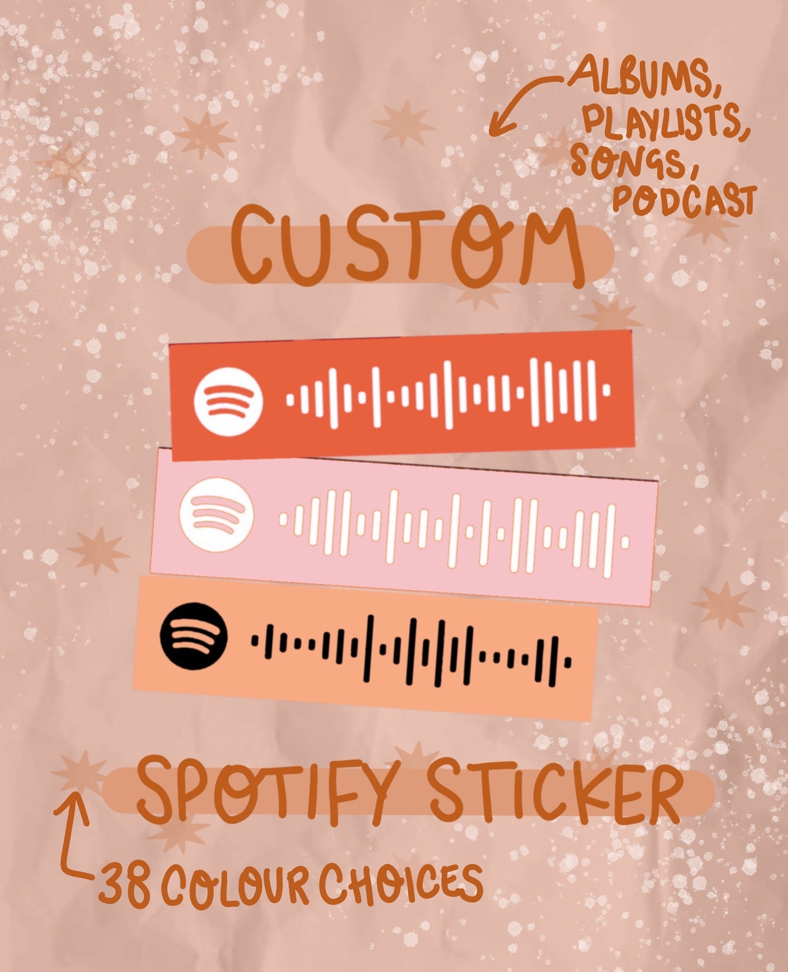 Rectangular stickers with Spotify codes on this in different color schemes 