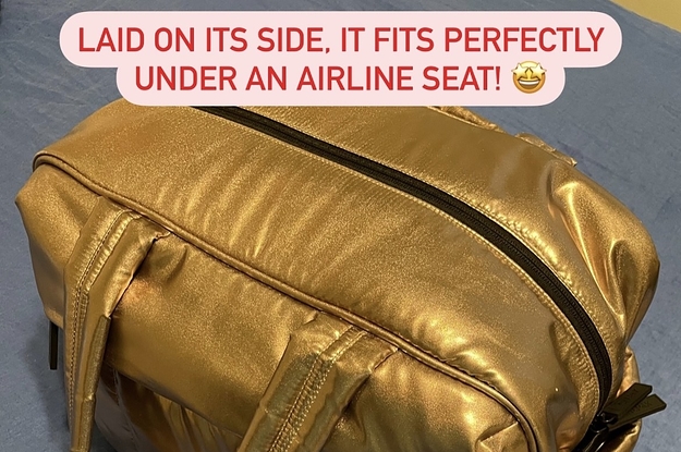 the duffel in gold captioned