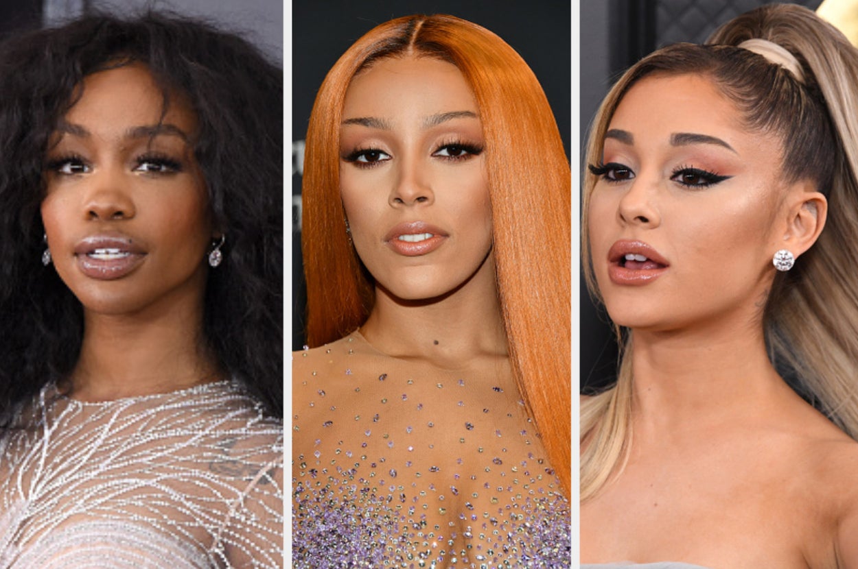 Sza is on the left with Doja Cat in the center and Ariana Grande on the right
