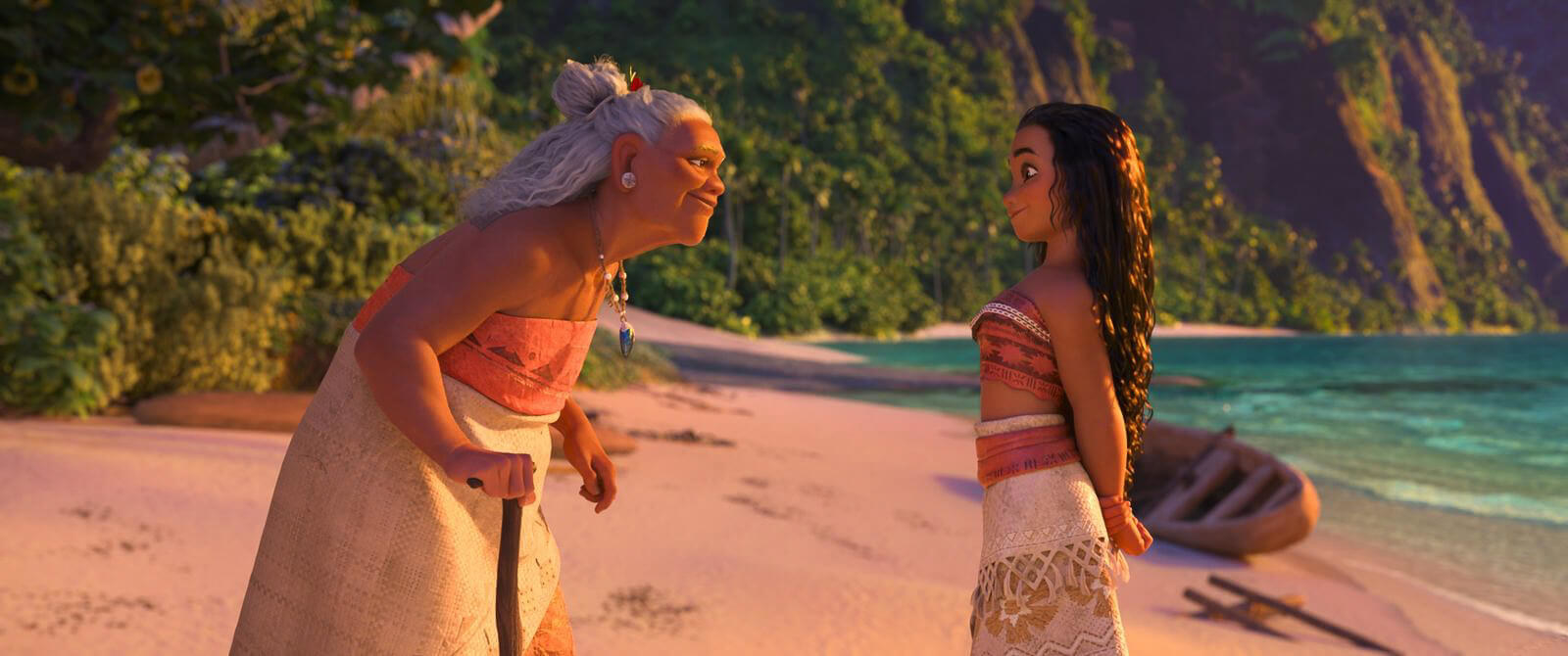 moana talks to her grandma on the beach