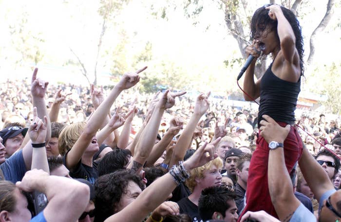 Jada Pinkett Smith and Wicked Wisdom perform during Ozzfest 2005