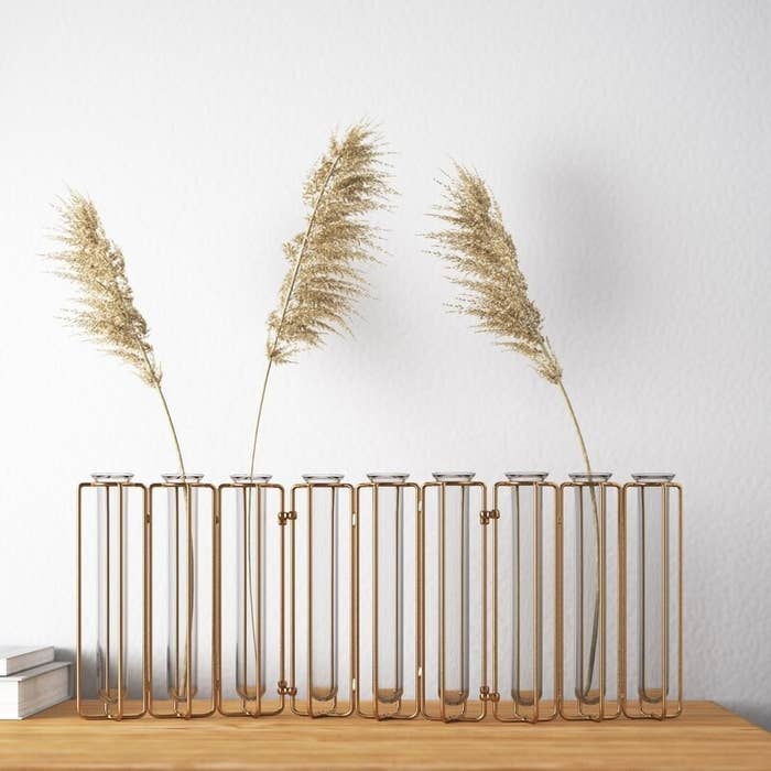 Rectangular vase with gold metal frame