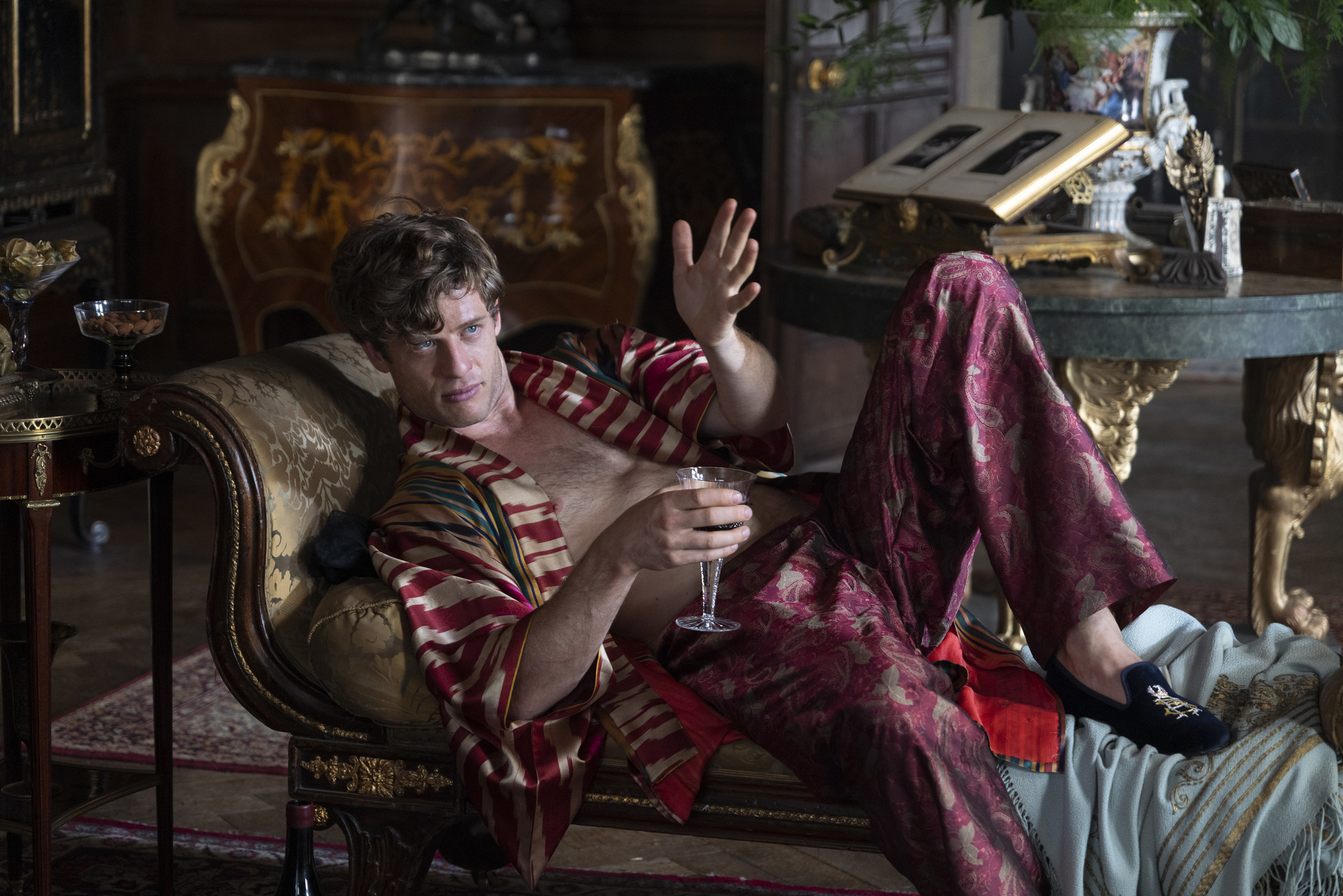 James Norton in ornate pajamas in The Nevers