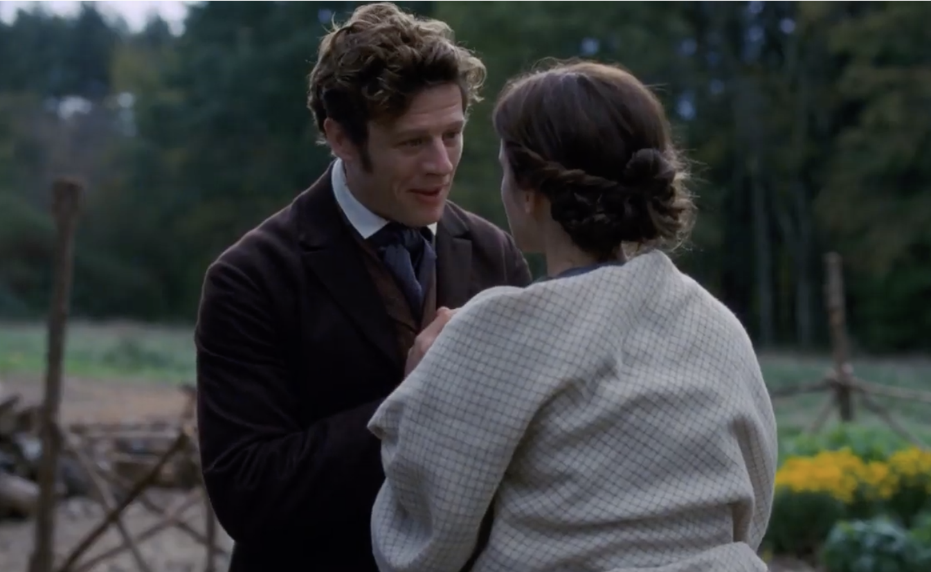 James Norton and Emma Watson talking in Little Women