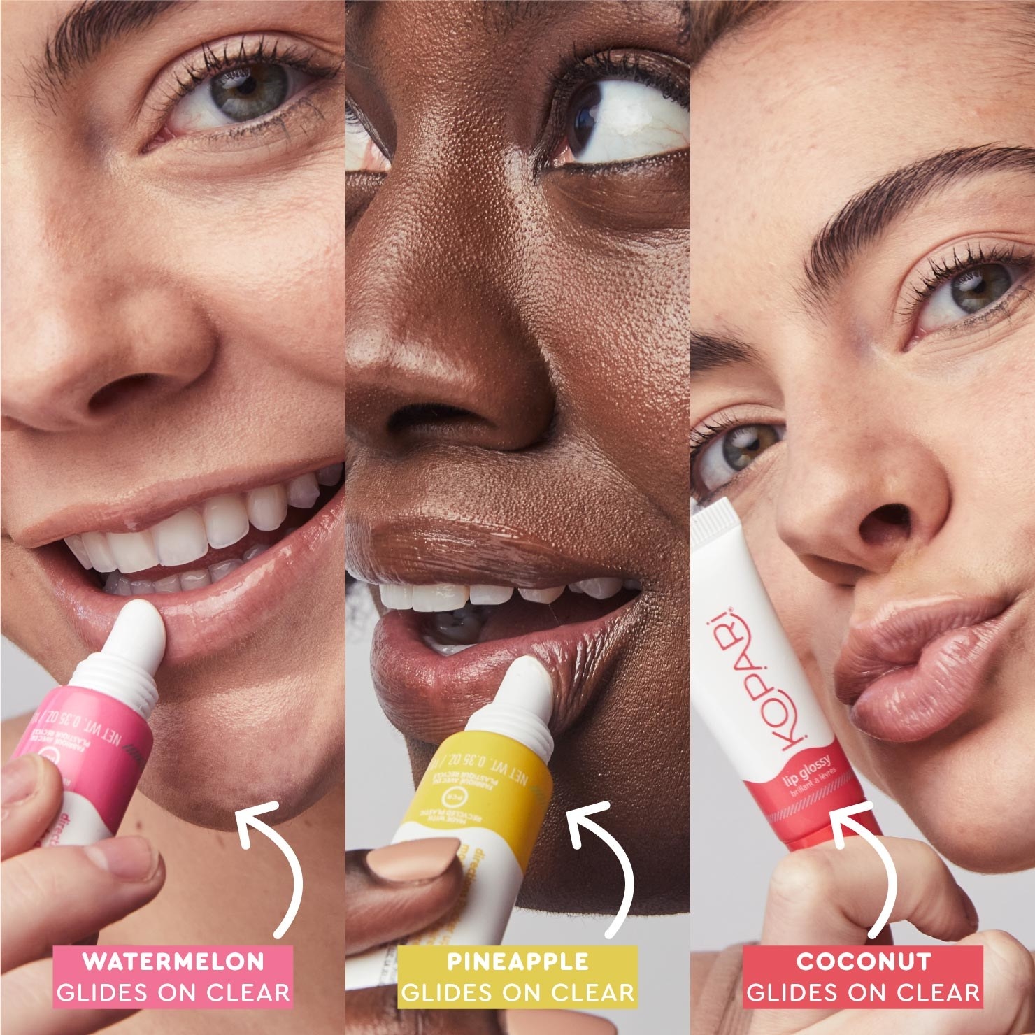 three different models applying the three lip gloss balms 