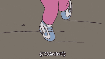 Simpsons character walking with legs together with the caption &quot;(Groaning)&quot;