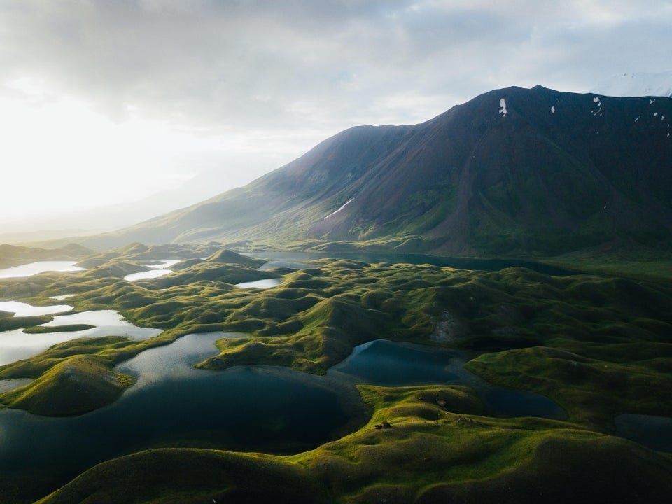 Craters and lakes in Tulparkul, Kyrgyzstan