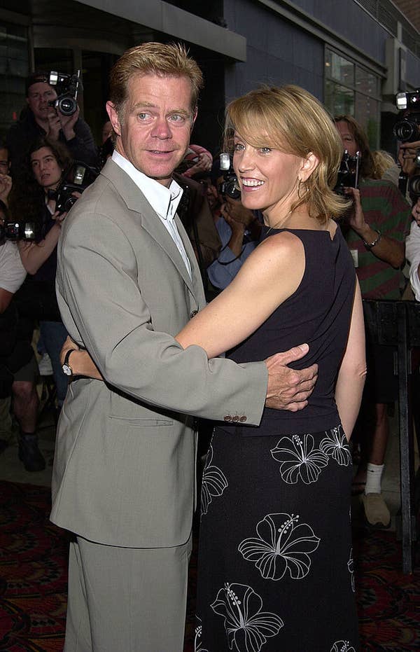 William H. Macy and Felicity Huffman on a red carpet hugging it out