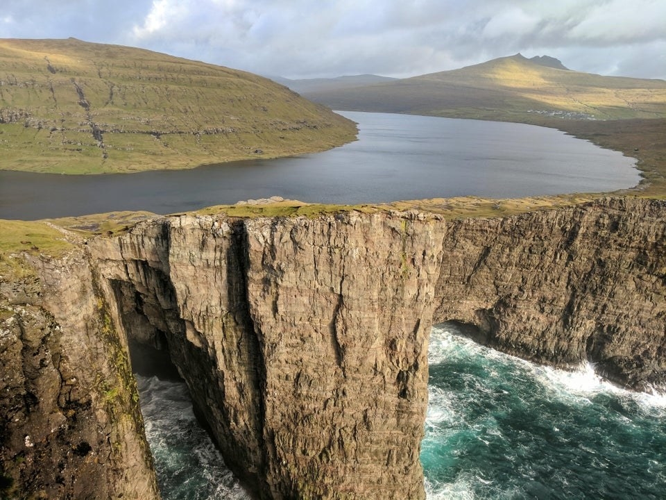 Cliffs and water at Sørvágsvatn, Faroe Islands