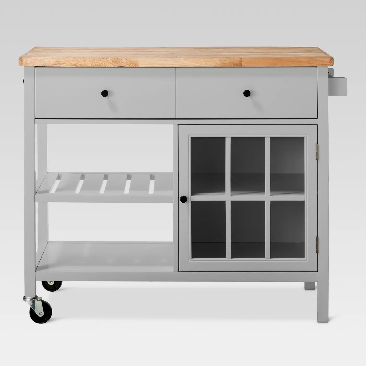 The kitchen island on wheels with and drawer and four separate shelves