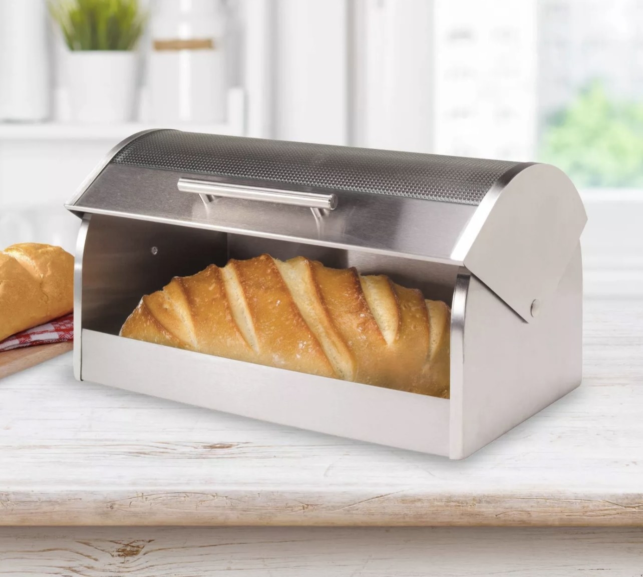 Bread box on the counter