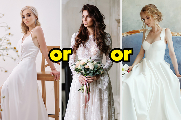 Three different wedding dresses with