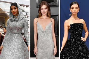 Three different glittering dresses