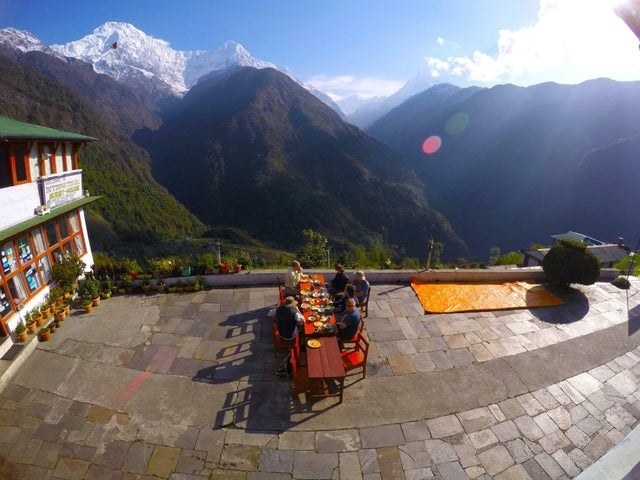 A breakfast setup in Annapurna Range, Nepal