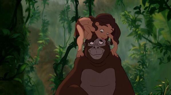 Tarzan on a gorilla&#x27;s head