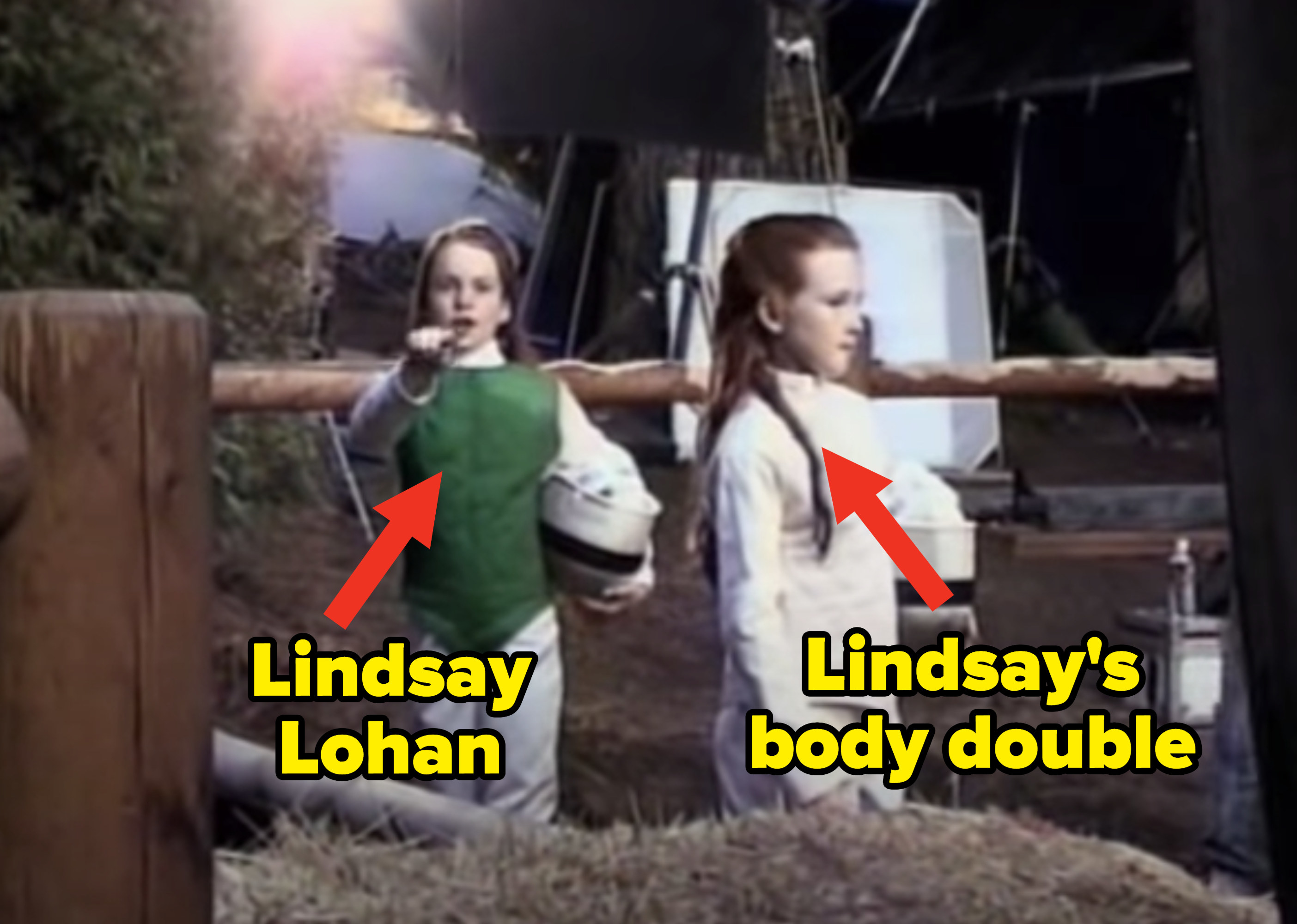 Behind-the-scenes look at Lindsay Lohan and her body double filming &quot;The Parent Trap&quot;