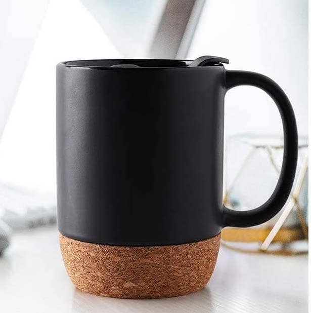 the black mug with cork bottom 
