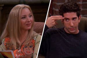  Lisa Kudrow as Phoebe Buffay and David Schwimmer as Ross Geller in the show "Friends."
