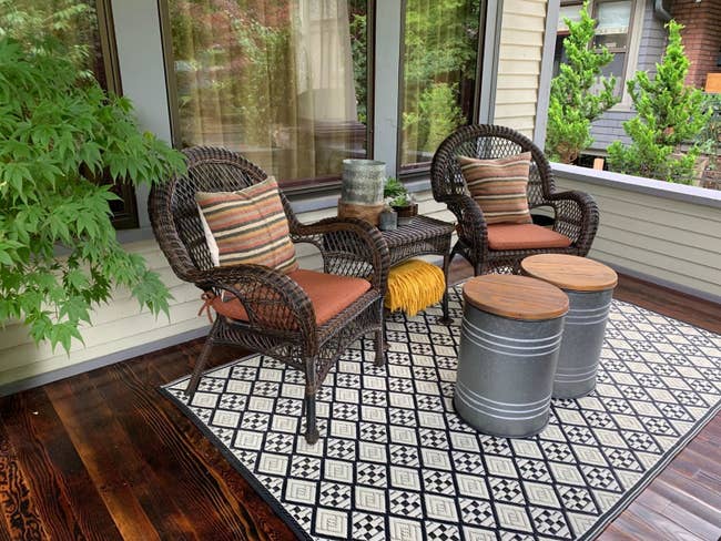 a reviewer's end tables used on a patio