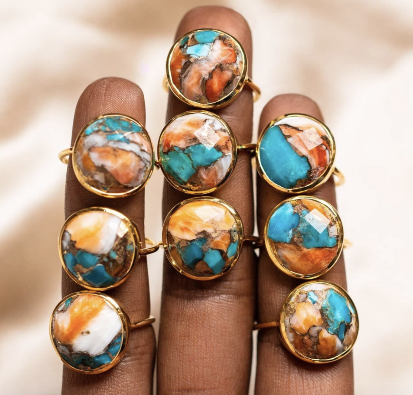 model wearing the turquoise rings 