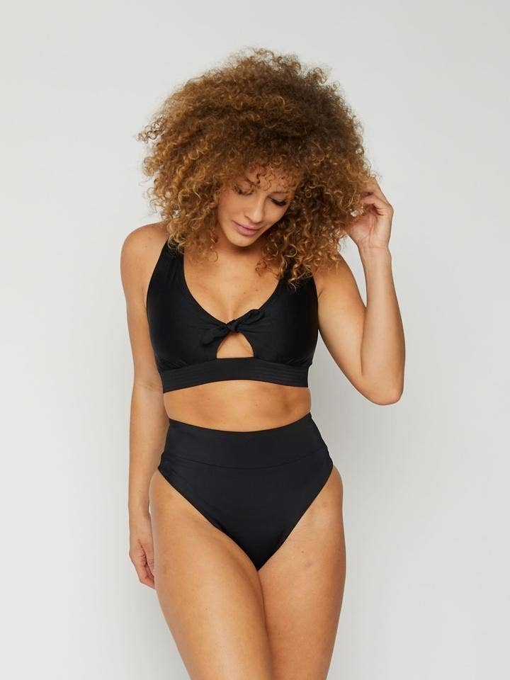 Solid Black Tri bra & Tie Side Swimwear 2 piece Set - USA Made - Bikini  Swimsuit