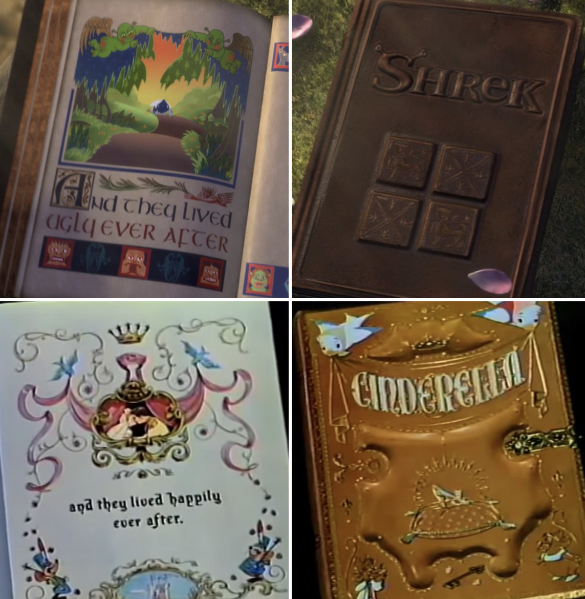 “Shrek"和“;Cinderella"童话书的结尾是:“他们丑陋地生活在一起/从此幸福地生活在一起”;