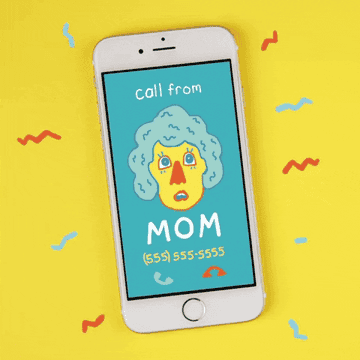 iPhone with cartoon Call from Mom coming in